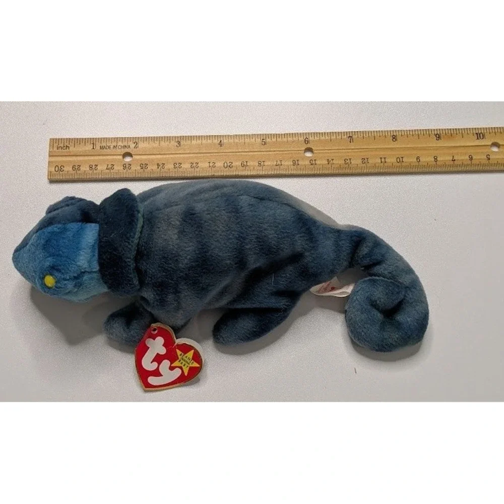 Plush Toy Ty Beanie Babies Small Blue Rainbow the Chameleon 1997 Collectible